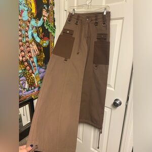 Brown baggy wide leg cargo utility Pants dollskill